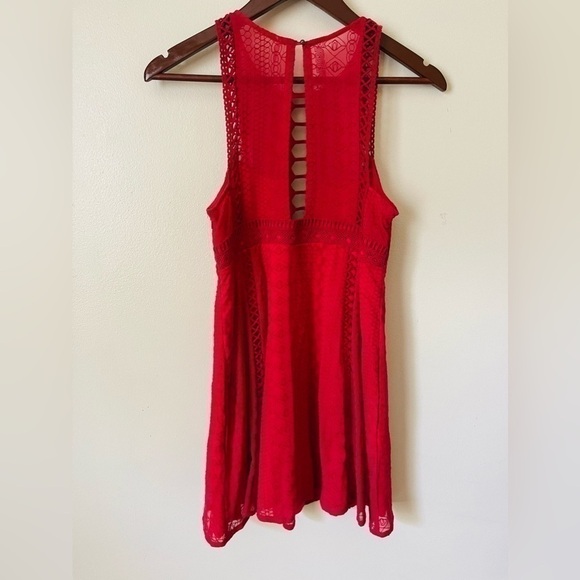 Free People Wherever You Go Red Eyelet Mini Dress Size 4 - Picture 4 of 6